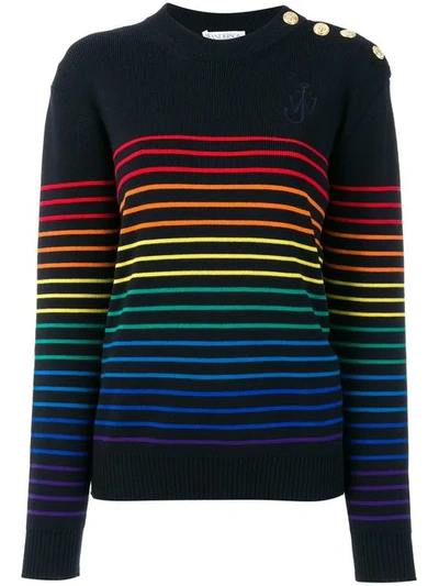 Jw Anderson Embroidered Striped Wool Sweater In Blue
