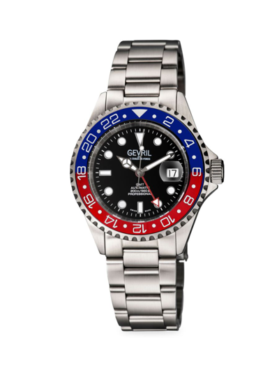 Gevril Men's Wall Street 43mm Stainless Steel Swiss Automatic Bracelet Watch In Red   / Black / Blue
