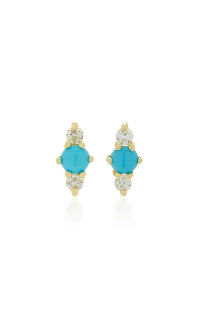 Ila Hanley 14k Gold Turquoise And Diamond Earrings In Blue