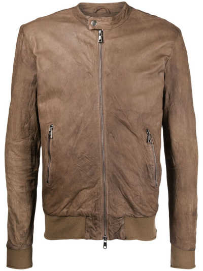 Giorgio Brato Brushed Faux Leather Biker In Brown