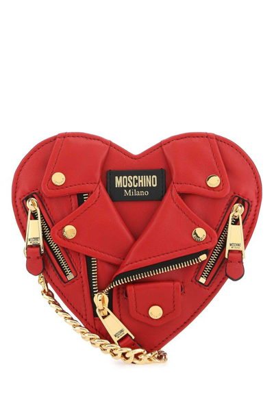 Moschino Heart-shape Moto Shoulder Bag In Rot