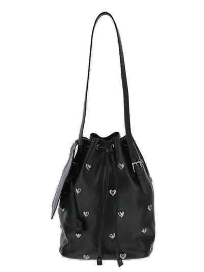 Saint Laurent Medium Seau Heart Studded Leather Bucket Bag In Black