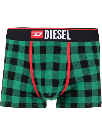 Diesel Umbx-damien Check Boxer Briefs In Green