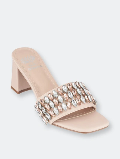 Gc Shoes Drais Womens Rhinestone Faux Leather Slide Sandals In Tan/beige