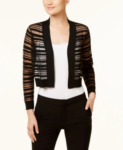 Calvin Klein Sheer-stripe Shrug Cardigan In Black