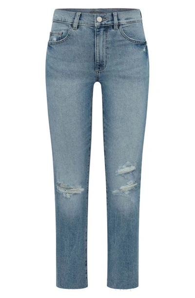 Dl1961 Patti High Waist Raw Hem Ankle Straight Leg Jeans In Droplet Distressed