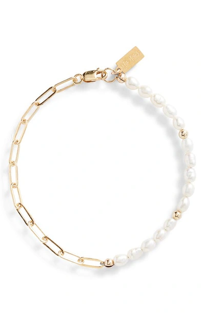 Set & Stones Simone Freshwater Pearl & Paper Clip Chain Bracelet In Gold