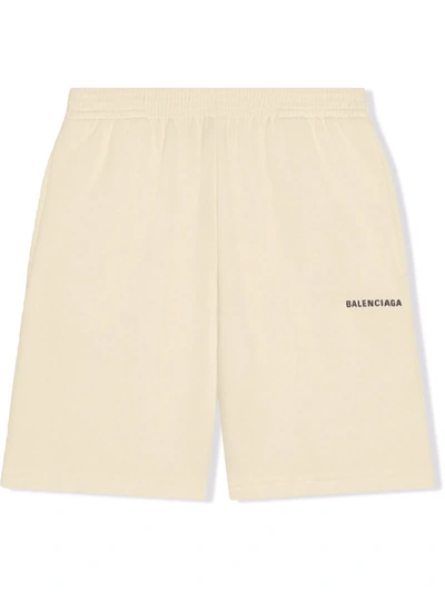 Balenciaga Kids' Logo-print Cotton Track Shorts In Cream Black