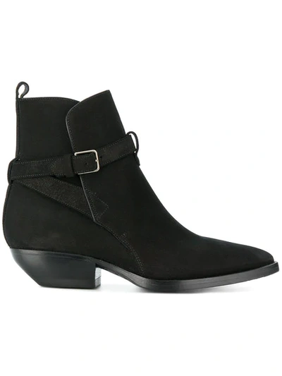 Saint Laurent Theo 40 Suede Ankle Boots In Black