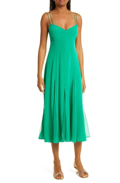 La Ligne Sheer Godet Pleat Silk Midi Slipdress In Kelly Green | ModeSens