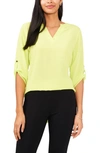 Chaus Split Neck Blouse In Lime Green