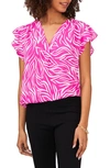 Chaus Print Flutter Sleeve Blouse In Fuchsia/ White