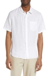 Vince Classic Fit Short Sleeve Linen Shirt In Optic White