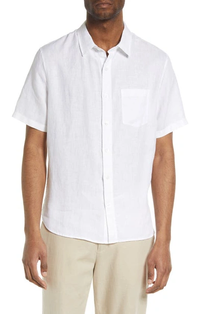 Vince Classic Fit Short Sleeve Linen Shirt In Washed Optic White