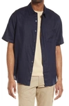 Vince Classic Fit Short Sleeve Linen Shirt In Marine Blue