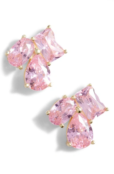 Shymi Multi Shape Cubic Zirconia Stud Earrings In Gold/ Pink