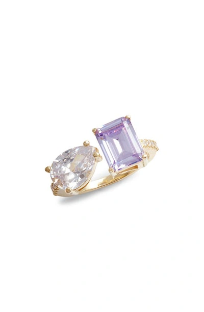 Shymi Cubic Zirconia Cocktail Ring In Gold/ Purple