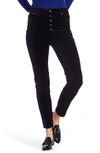 Court & Rowe Button Fly Velveteen Skinny Pants In Blue Night