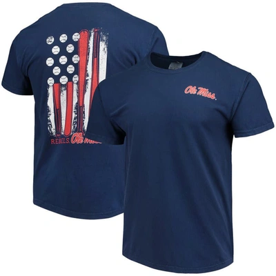 Image One Navy Ole Miss Rebels Baseball Flag Comfort Colors T-shirt