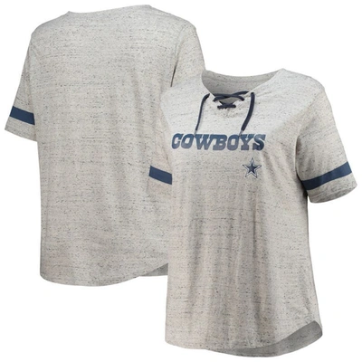 Profile Heathered Gray Dallas Cowboys Plus Size Lace-up V-neck T-shirt In Heather Gray