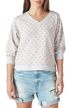 Lucky Brand Cloud Jersey Long Sleeve V Neck Top In Grey With Pink Heart