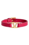 Valentino Garavani V-logo Leather Bracelet, Bright Pink In Rosa Shocking