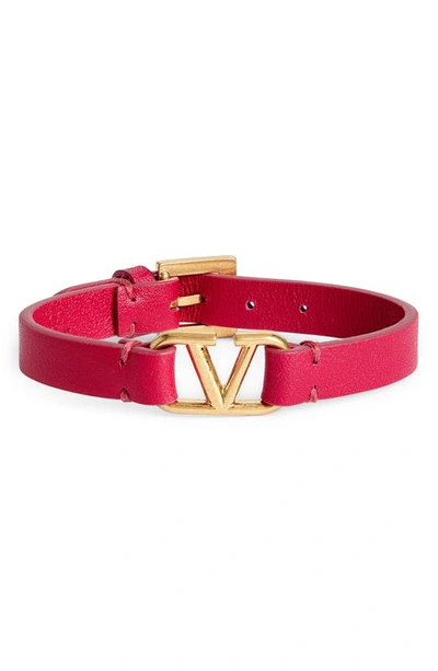 Valentino Garavani V-logo Leather Bracelet, Bright Pink In Rosa Shocking