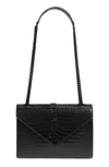 Saint Laurent Medium Bellechasse Croc Embossed Leather Shoulder Bag - Black In Noir