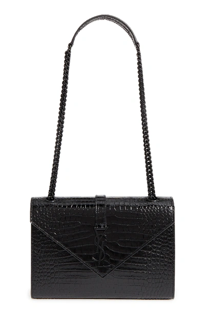 Saint Laurent Medium Bellechasse Croc Embossed Leather Shoulder Bag - Black In Noir