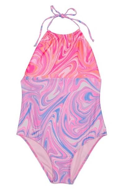 Beach Lingo Kids' Halter Neck One-piece Swimsuit In Multi