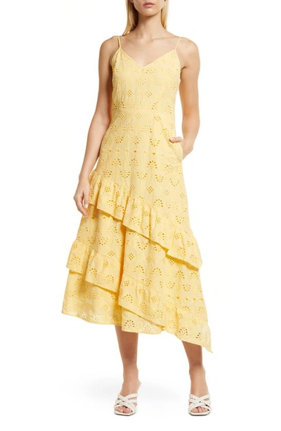 Sam Edelman Tiered Ruffle Cotton Eyelet Dress In Light Yellow