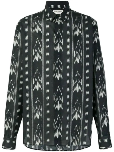 Saint Laurent Ikat Silk Button-down Shirt In Black White