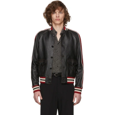 Saint Laurent Teddy Leather Bomber Jacket In Brown