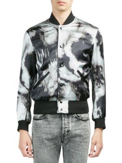 Saint Laurent Tie-dye Varsity Jacket In Flowing Black And Gray