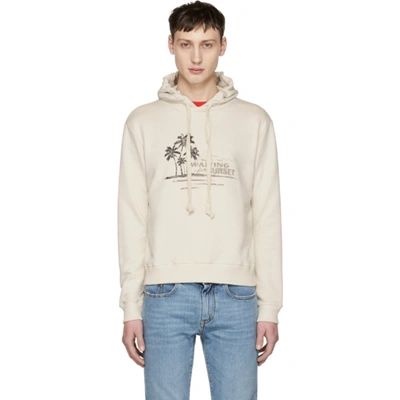 Saint Laurent Printed Embroidered Loopback Cotton-jersey Hoodie In Neutrals