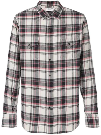 Saint Laurent Plaid Cotton Flannel Western Shirt In Multi