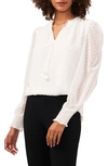 Chaus Swiss Dot Tie Neck Smocked Blouse In Soft Ecru