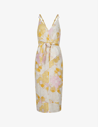 Reiss Kay Linen Tie Front Midi Dress In Yellow | ModeSens