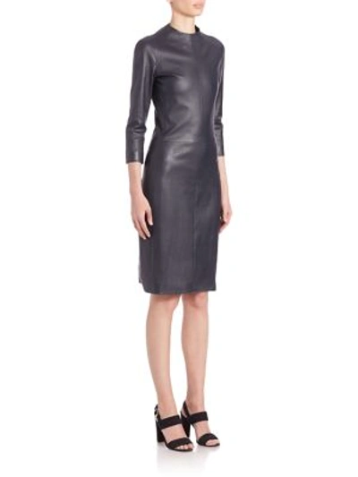 The Row Sobee Long sleeve Leather Dress Navy ModeSens