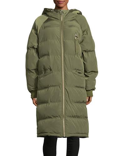 green long puffer coat