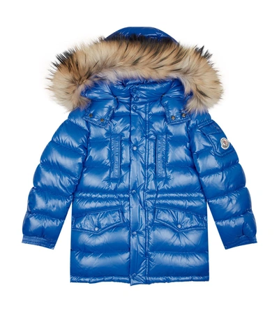 Moncler Riviere Shiny Fur Hood Coat In Blue