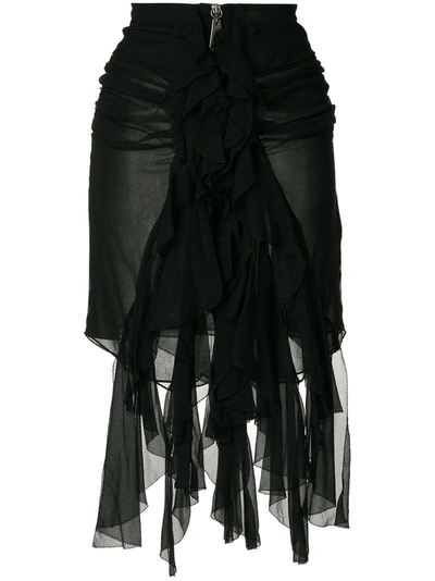 Saint Laurent Ruffle Front Mini Skirt - Black
