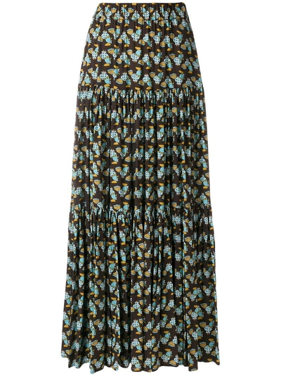 La Doublej Fish Print Tiered Skirt - Brown