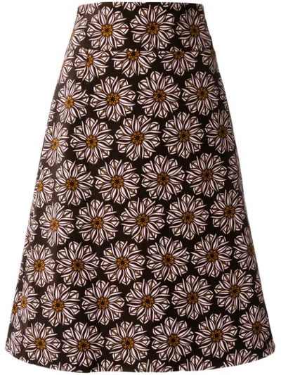 La Doublej A-line Floral Skirt In Brown