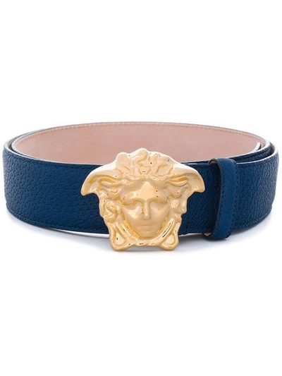 Versace Medusa-buckle Leather Belt In Sky Blue Palladium