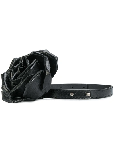Saint Laurent Floral Embellished Thin Belt In Black