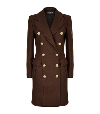 Balmain Double-breasted Coat, Brown, Fr 36