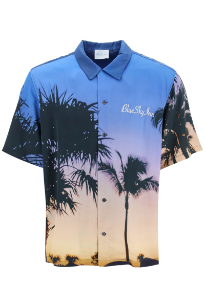 Blue Sky Inn Ipanema Sunrise Printed Satin Shirt In Blue