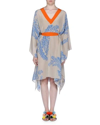 Fendi V-neck Tie-waist Caftan Dress In Multi