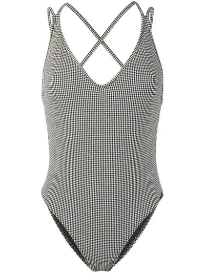 Prism Mykonyos Micro Houndstooth Swimsuit In Black